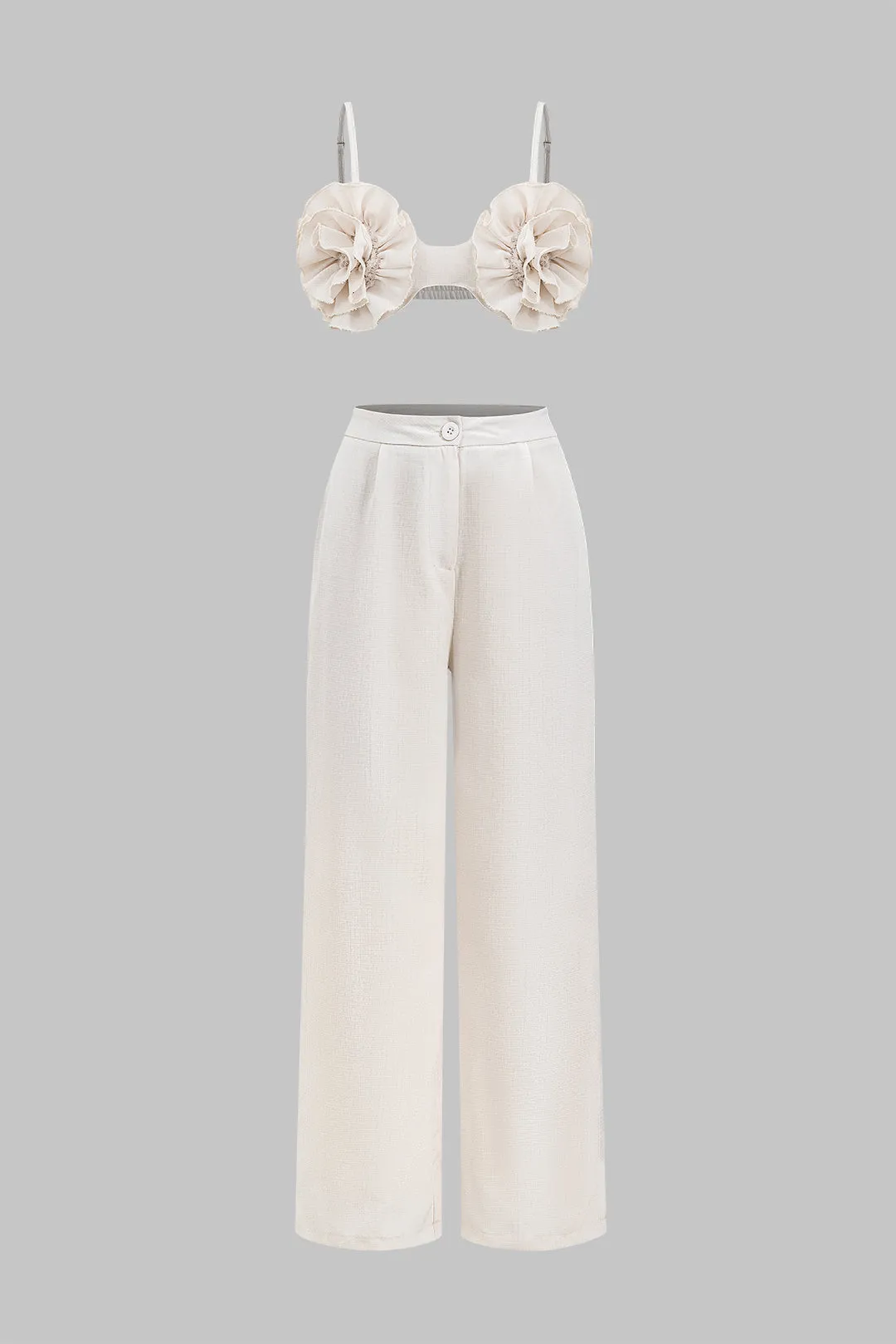 3d Flower Ruched Cami Top og Button Pocket Wide Leg Bukser Set sold by Micas