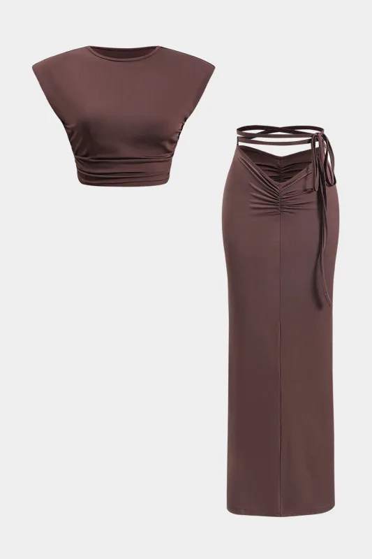 Ruched Top and Tie Up nederdel sæt sold by Micas