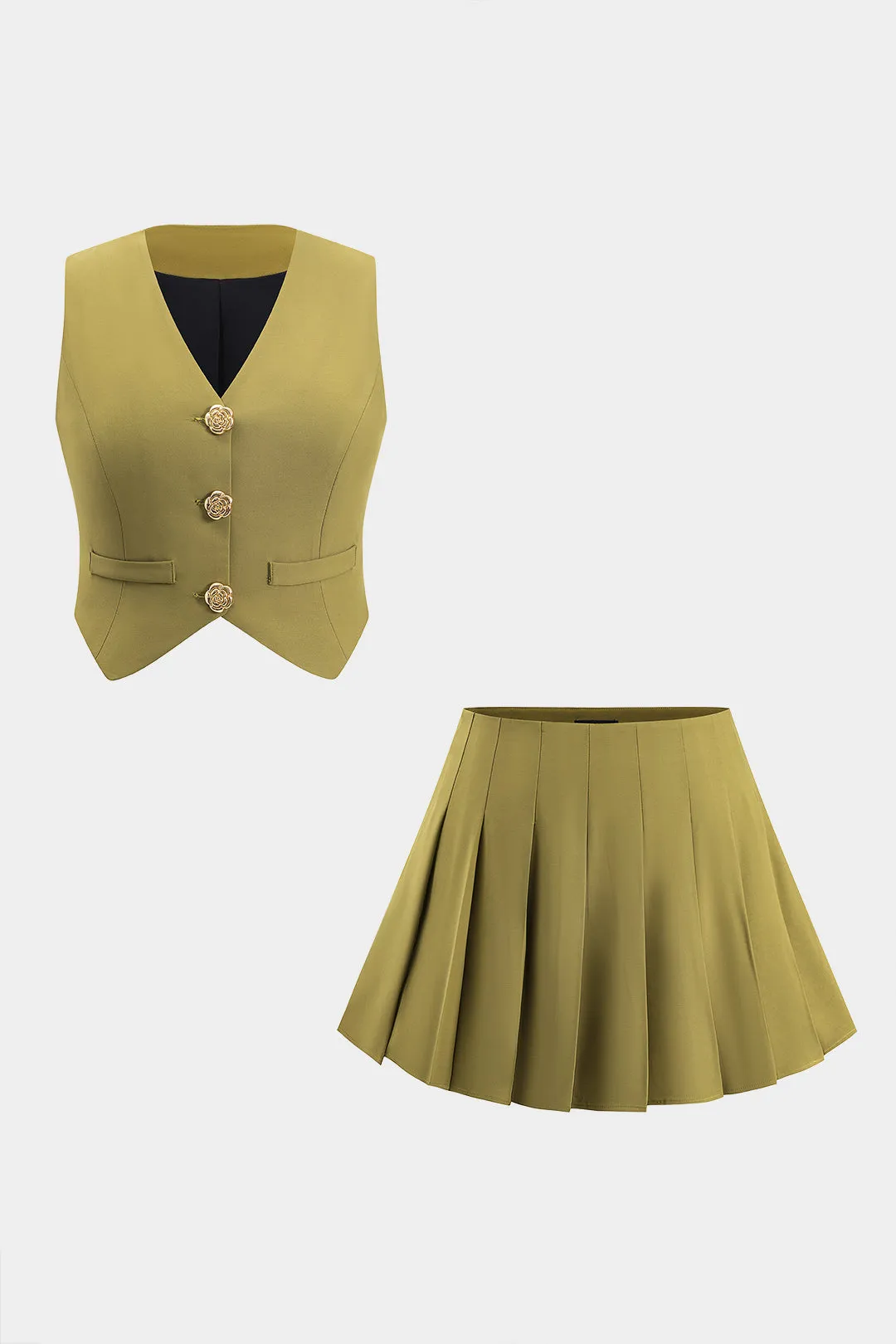 Plus størrelse knap tank top og plisseret nederdel sæt sold by Micas