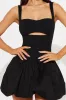 Plisseret udskåret lynlås puff hem slip mini kjole sold by Micas