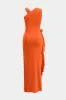 3d Flower Ruched Asymmetrical Ruffle Slit Midi Dress sold by Micas