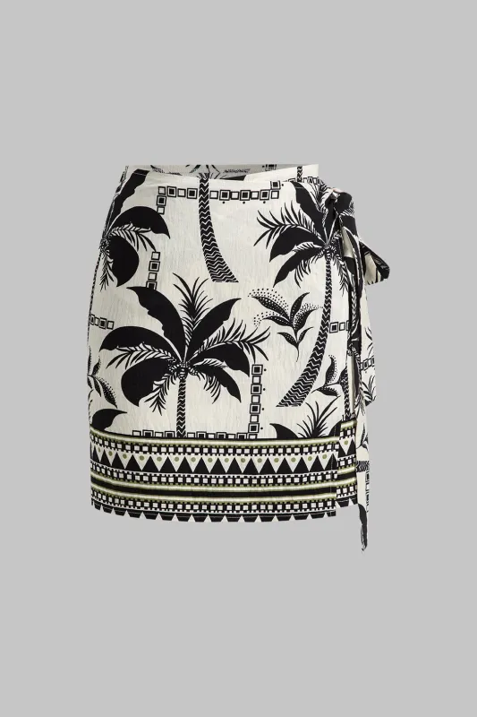 Kokosnød palm geometrisk tryk slips knude nederdel sold by Micas