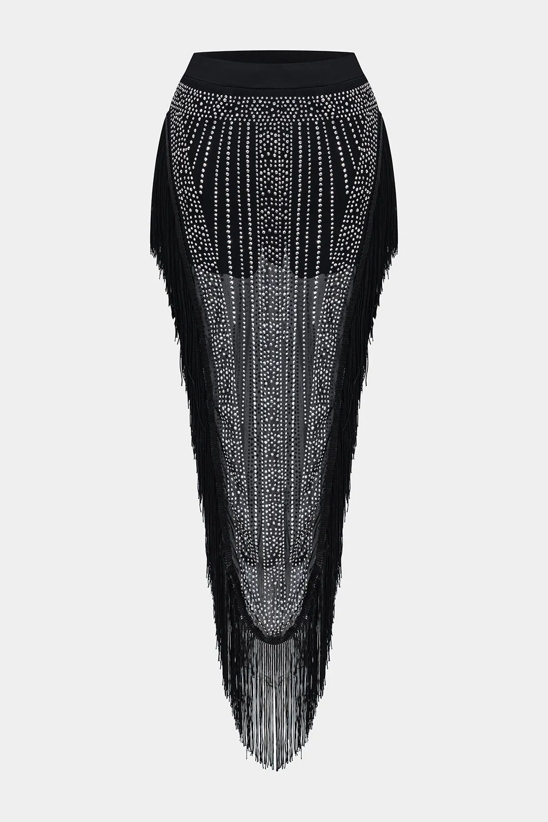 Mesh rhinestone lynlås langærmet top og frynse nederdel sæt sold by Micas product image thumbnail 5