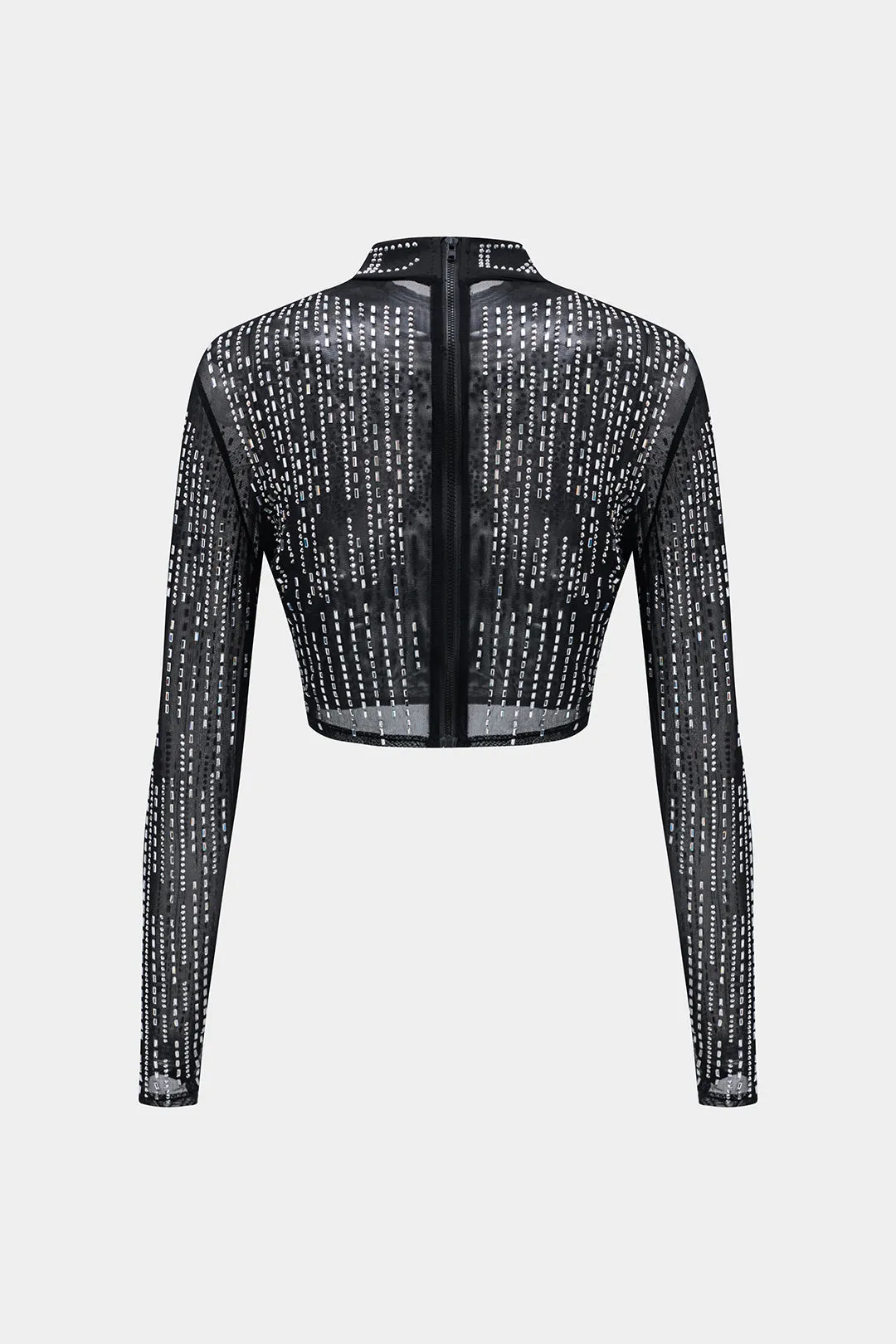 Mesh rhinestone lynlås langærmet top og frynse nederdel sæt sold by Micas product image thumbnail 3