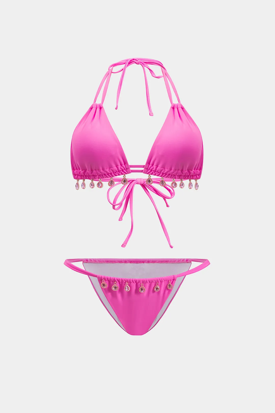 Rhinestone Ruched Tie Up Bikini Set sold by Micas