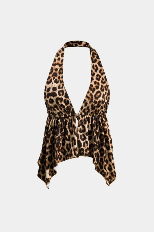 Leopard print ruched slips tilbage rygfri cami top sold by Micas