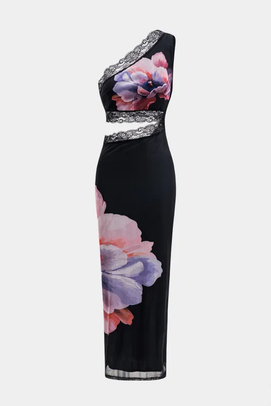 Blomsterprint blonder asymmetrisk udskåret en skulderspalte maxi kjole sold by Micas