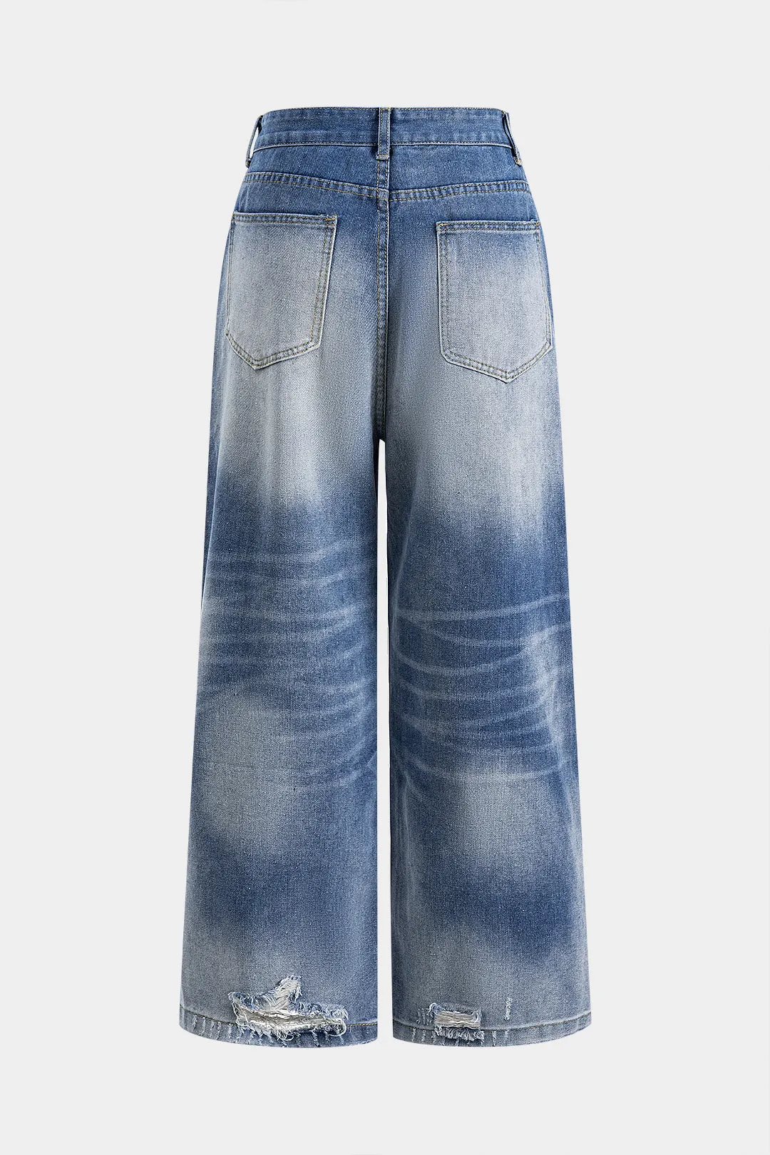 Denim Faded Distressed Button Pocket Wide Leg Jeans sold by Micas product image thumbnail 2