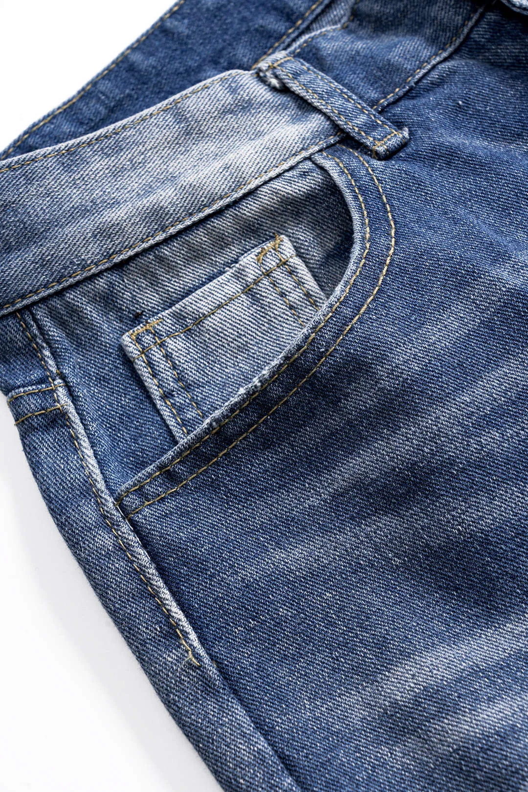 Denim Faded Distressed Button Pocket Wide Leg Jeans sold by Micas product image thumbnail 3