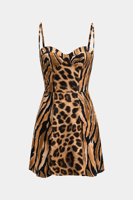 Leopard print satin lynlås korset slip mini kjole sold by Micas