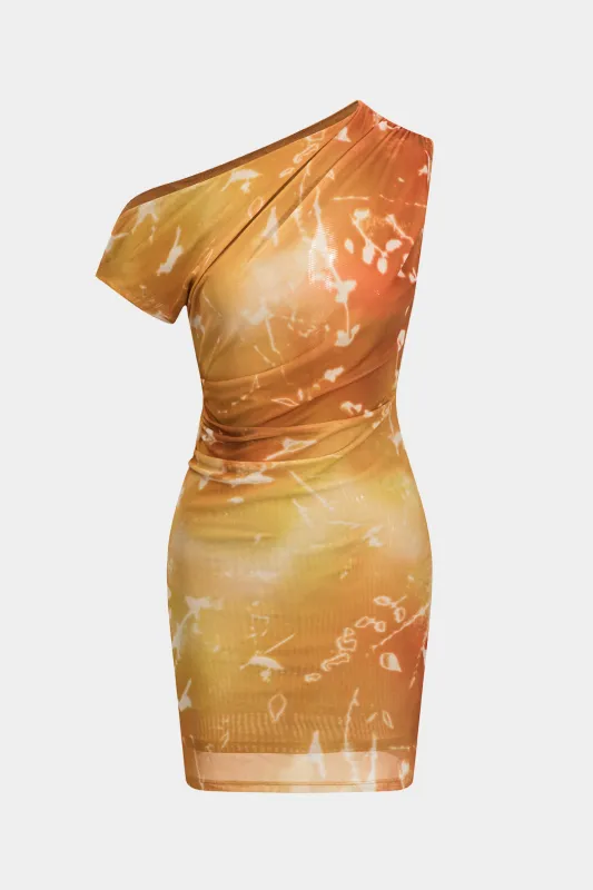 Ombre print mesh asymmetrisk ærmeløs mini kjole sold by Micas