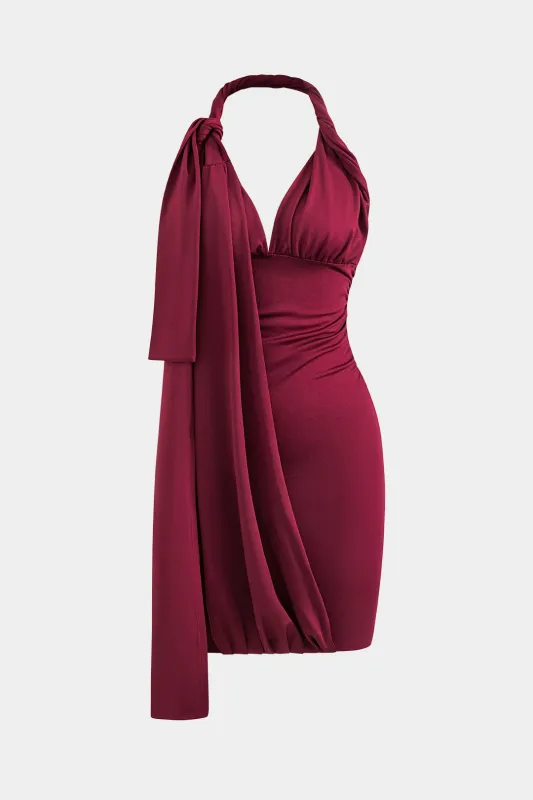 Ruched Backless Twist Knot Zipper Strapless Mini Dress sold by Micas