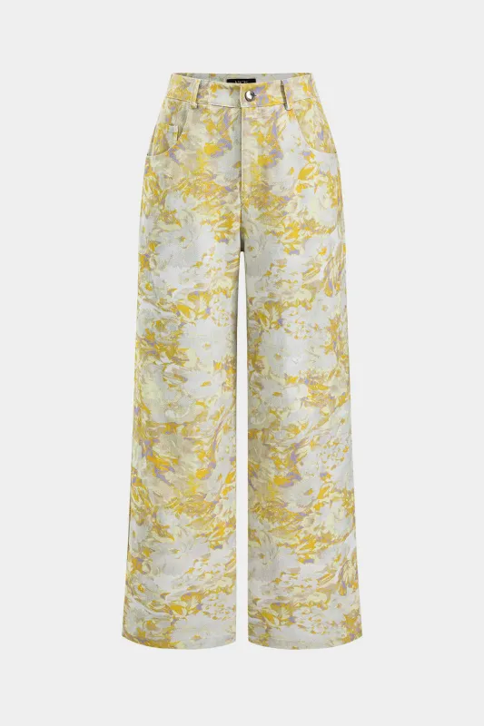 Abstract Print Denim Button Pocket Wide Ben Bukser sold by Micas