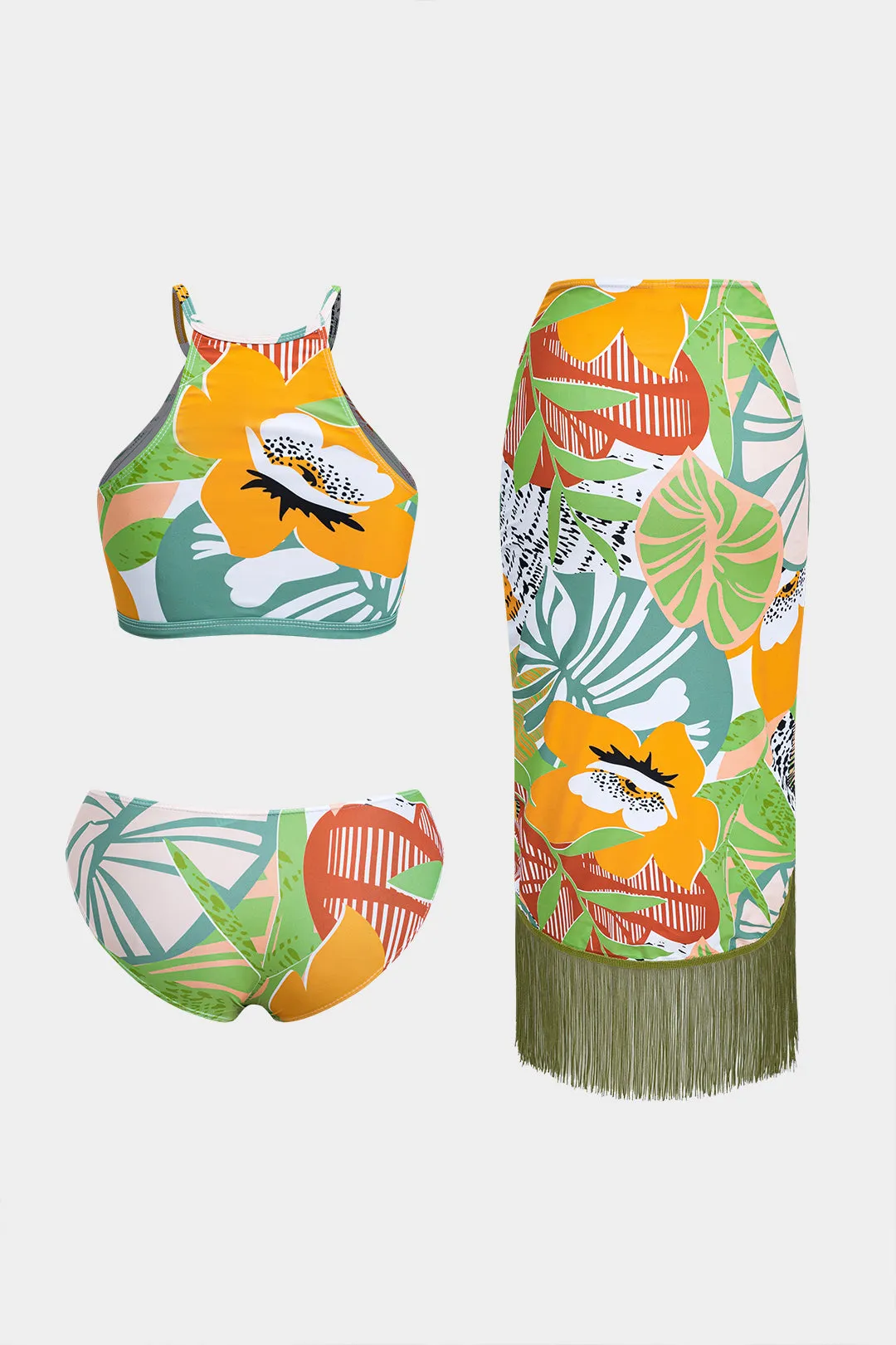 Blomsterblade Print Ruched Bikini Fringe Cover Up Set sold by Micas product image thumbnail 2