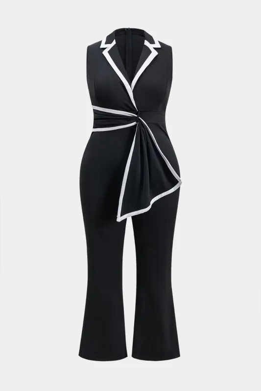 Kontrast plus størrelse ruched lynlås ærmeløs bred ben jumpsuit sold by Micas