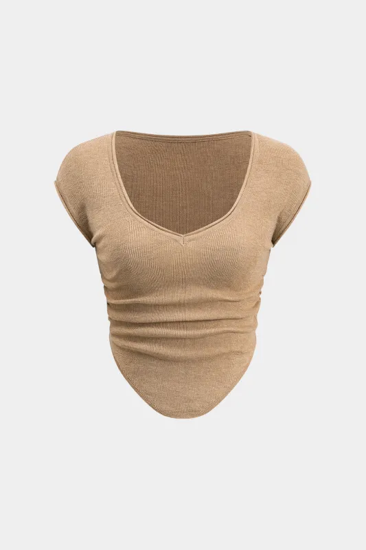 Solid Ruched Short Sleeve T-shirt sold by Micas