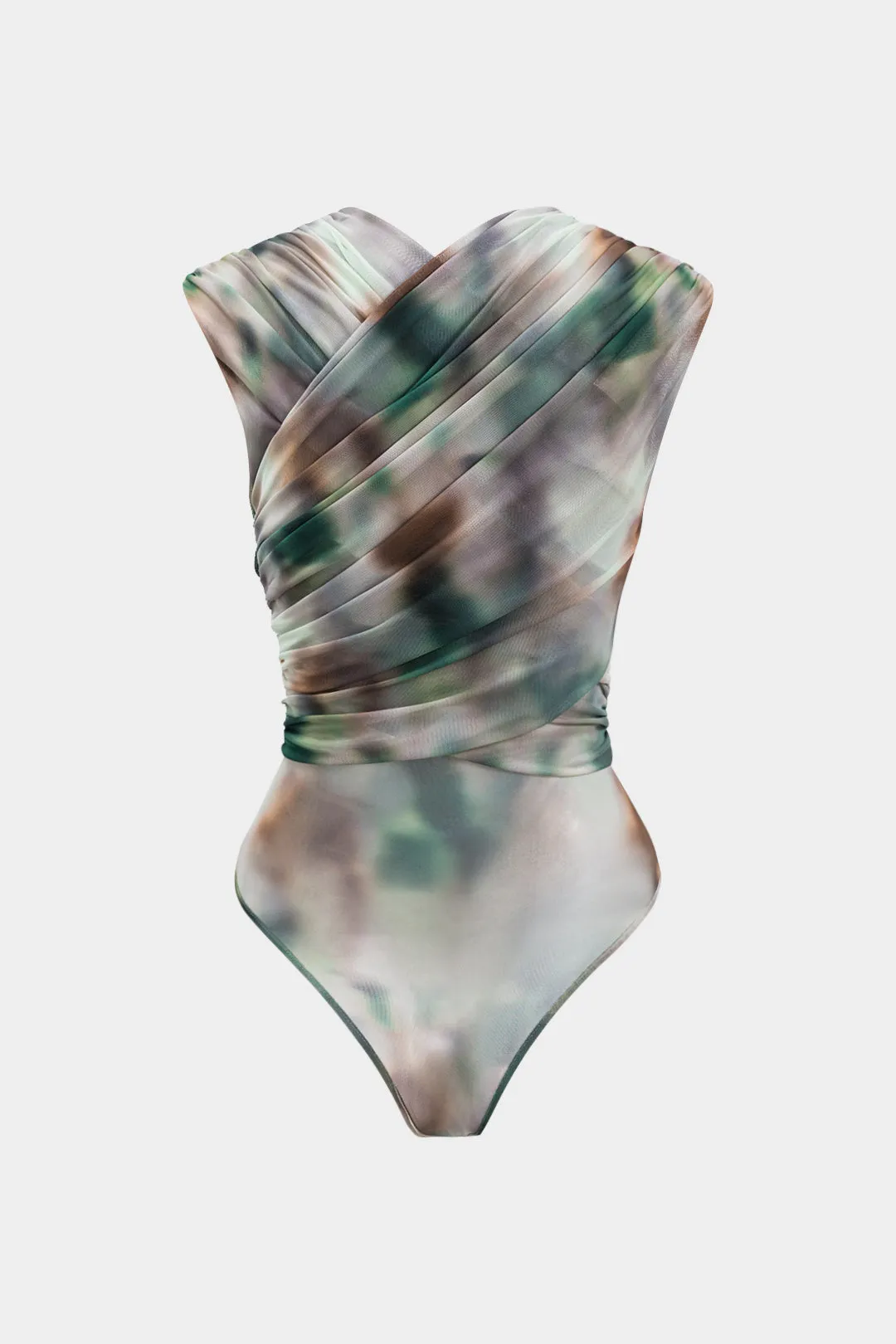 Ombre Print Mesh Ruched krydsede ærmeløs bodysuit sold by Micas product image thumbnail 2