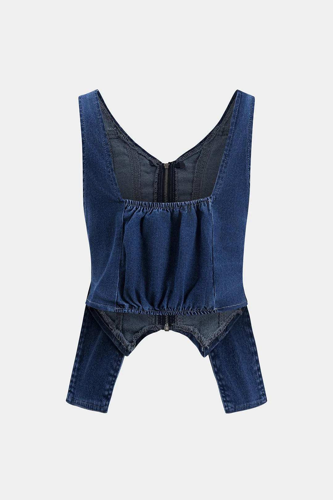 Denim ruched klap lomme lynlås top og knap brede ben jeans sæt sold by Micas product image thumbnail 4