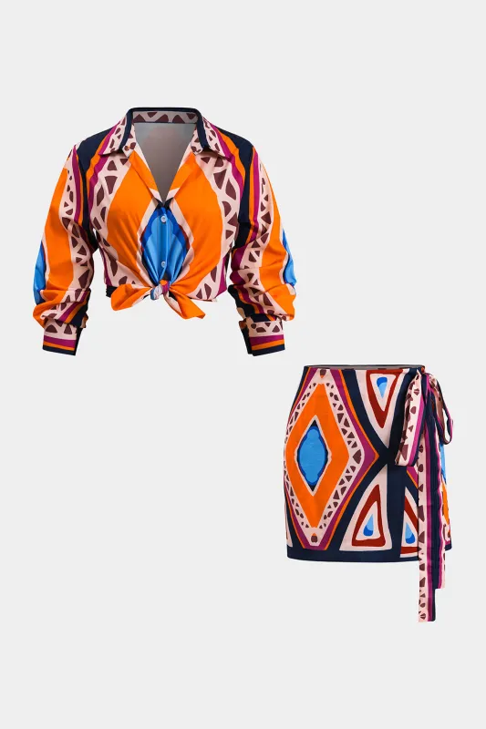 Abstrakt geometrisk udskrivningsknap Langærmet skjorte og slips Knot Short Set sold by Micas