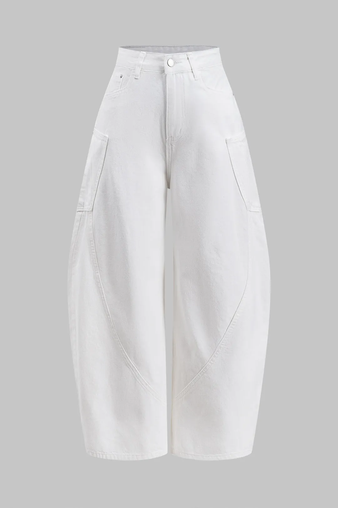 Denim knap lomme bred ben tønde jeans sold by Micas