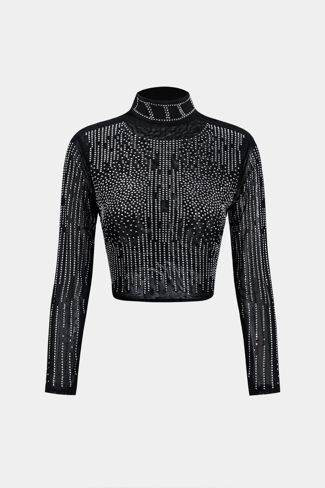 Mesh Rhinestone Langærmet Mock Neck Top og Nederdel sæt sold by Micas product image thumbnail 2