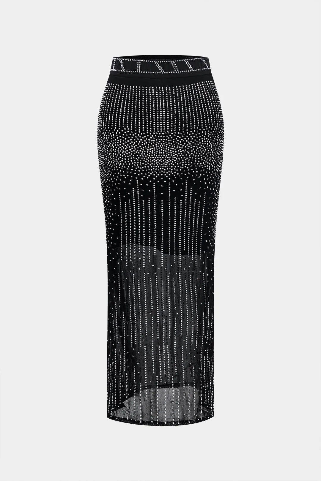 Mesh Rhinestone Langærmet Mock Neck Top og Nederdel sæt sold by Micas product image thumbnail 4