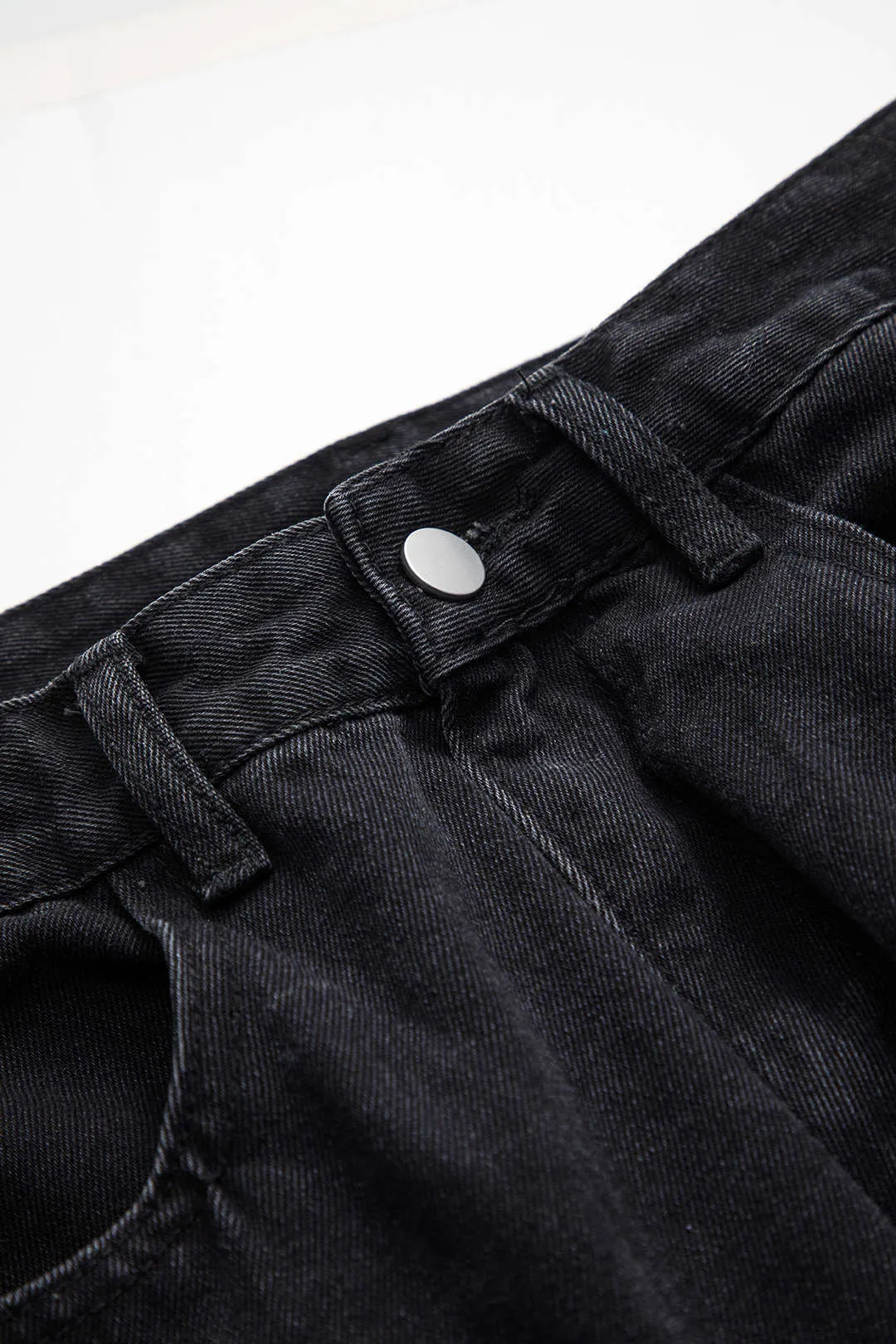 Denim Ruched knap klap lomme brede ben jeans sold by Micas product image thumbnail 3