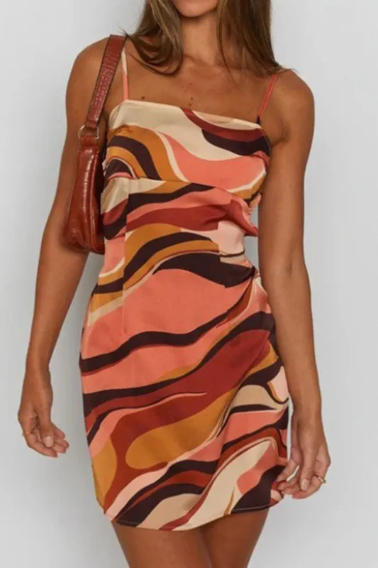 Abstrakt udskrivning slips lynlås med lynlås med mini kjole sold by Micas