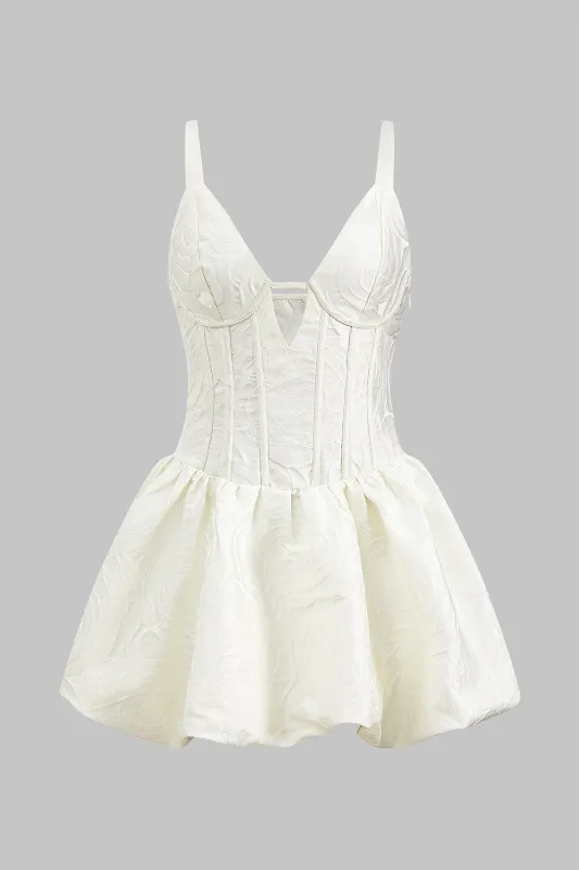 Jacquard Ruched Hollow Out Bustier Corset Puff Hem Slip Mini Dress sold by Micas