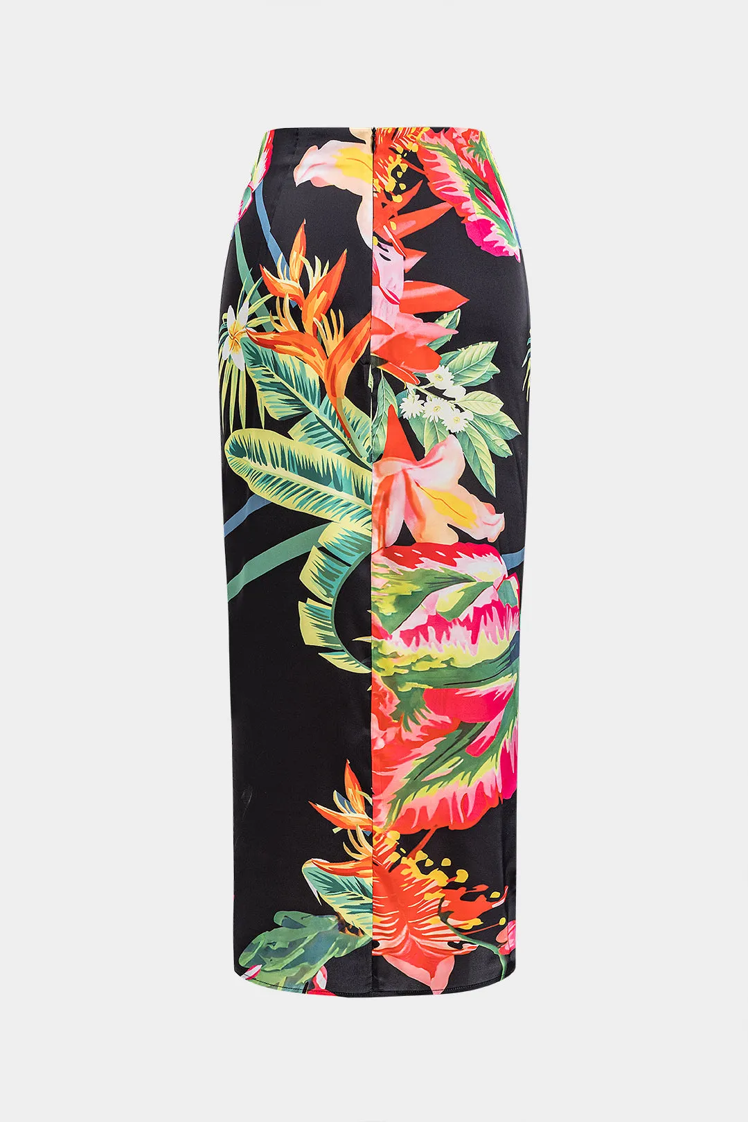 Blomsterprint Satin Ruched lynlås spalte nederdel sold by Micas product image thumbnail 2