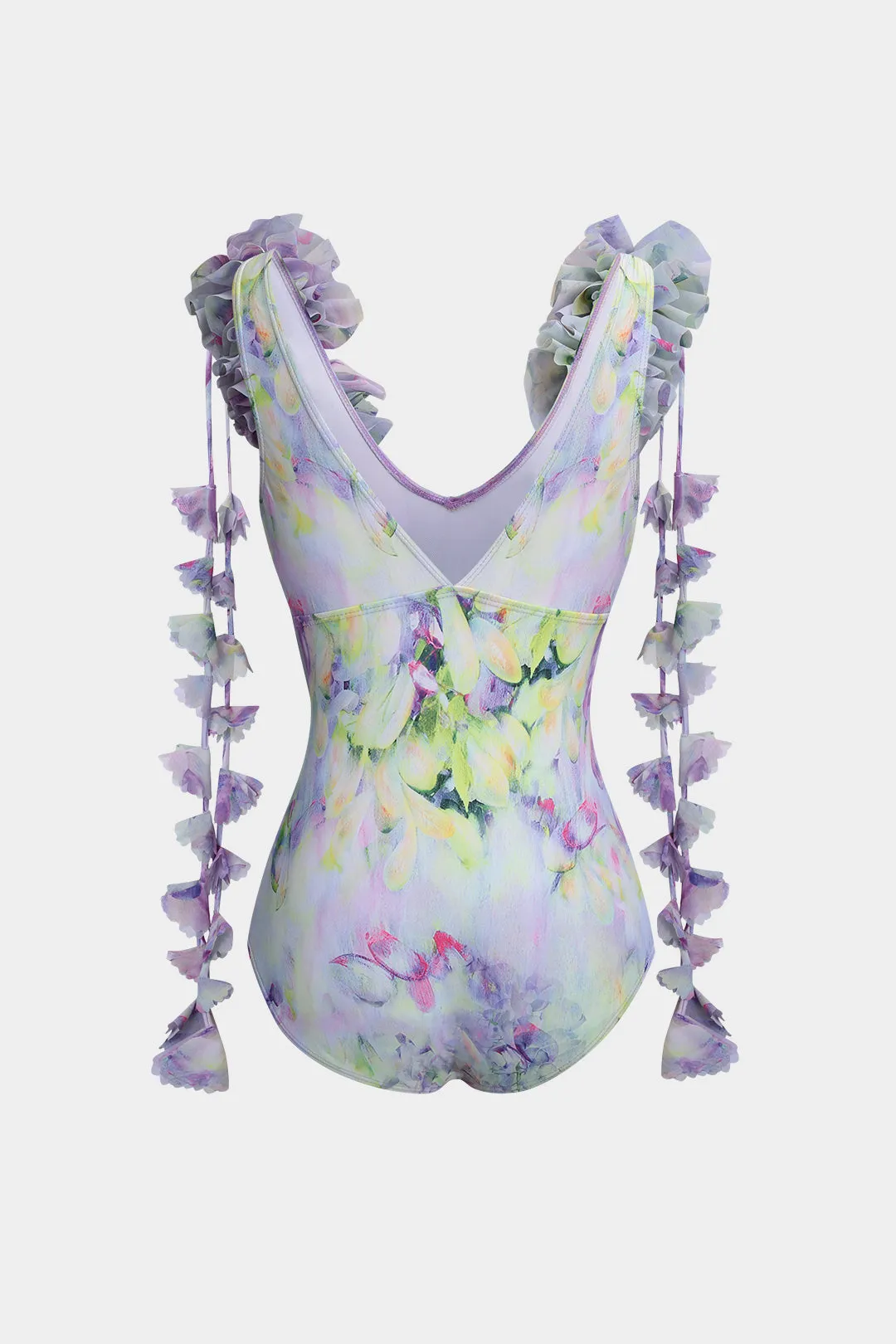 Blomsterprint Fringe Ruffle Tummy Control Badetøj og Ruched Cover Up Set sold by Micas product image thumbnail 3