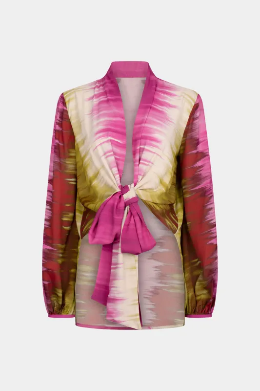 Tie farvestof ombre print slips foran langærmet skjorte sold by Micas