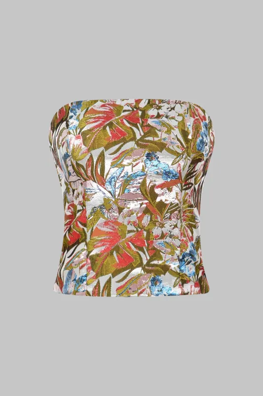 Jacquard lynlås stroppeløs rør top sold by Micas