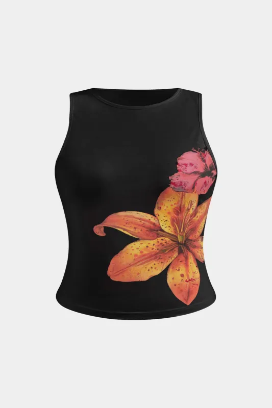 Plus størrelse blomsterprint ærmeløs tank top sold by Micas