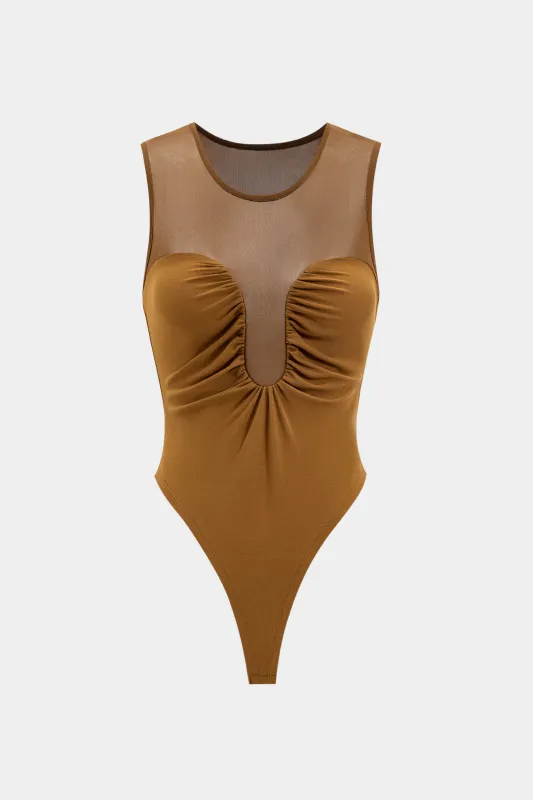 Mesh Ruched patchwork ærmeløs bodysuit sold by Micas