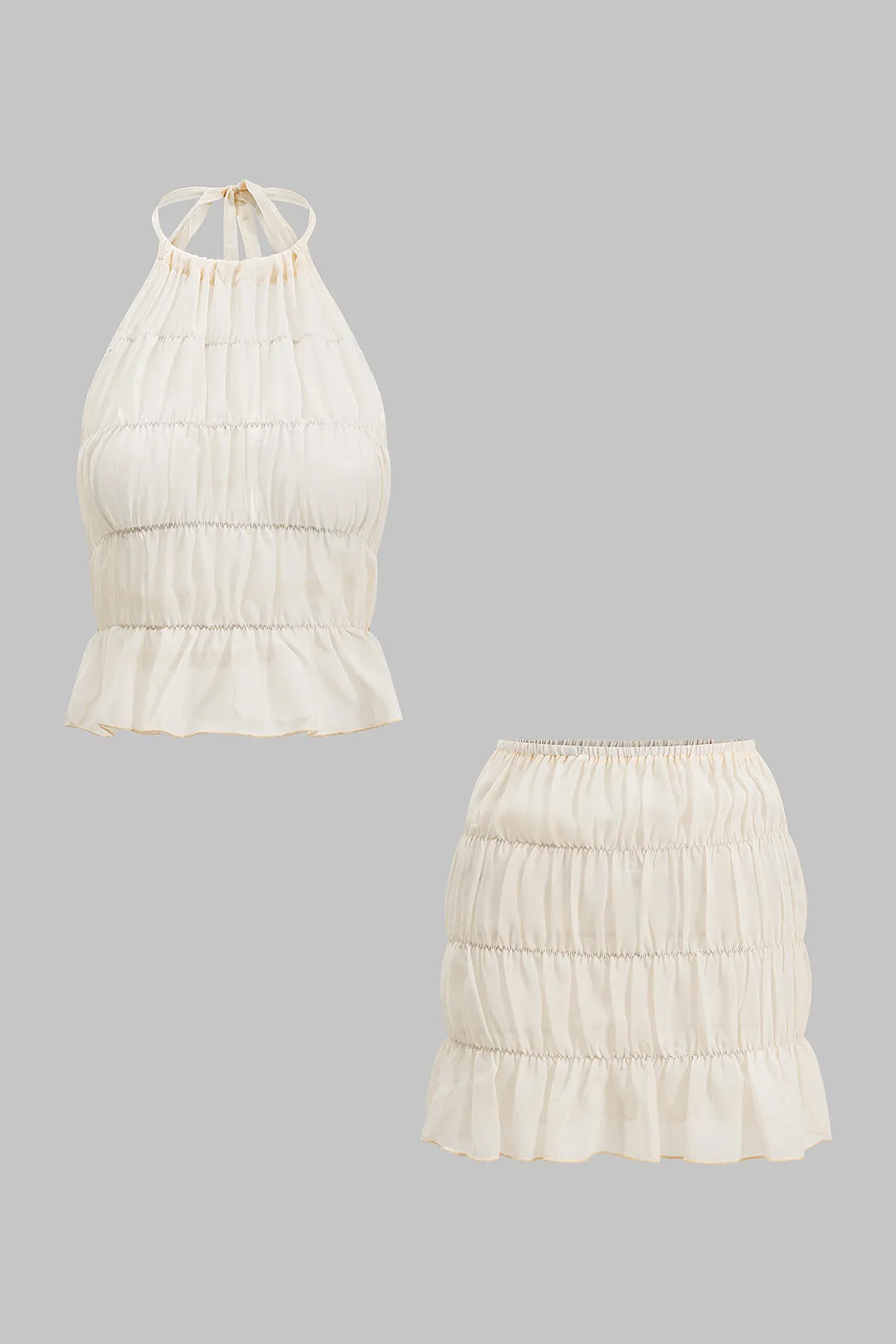 RUCHED TIE UP BACKLESS TOP OG NURTT SET sold by Micas