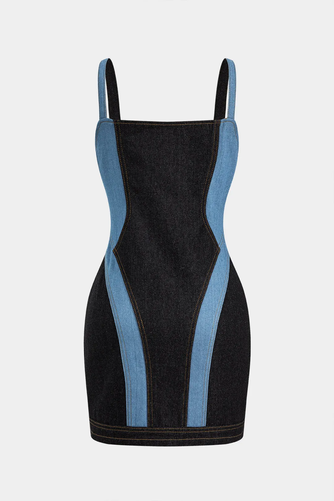 Kontrast denim patchwork lynlås bustier kjole sold by Micas product image thumbnail 2