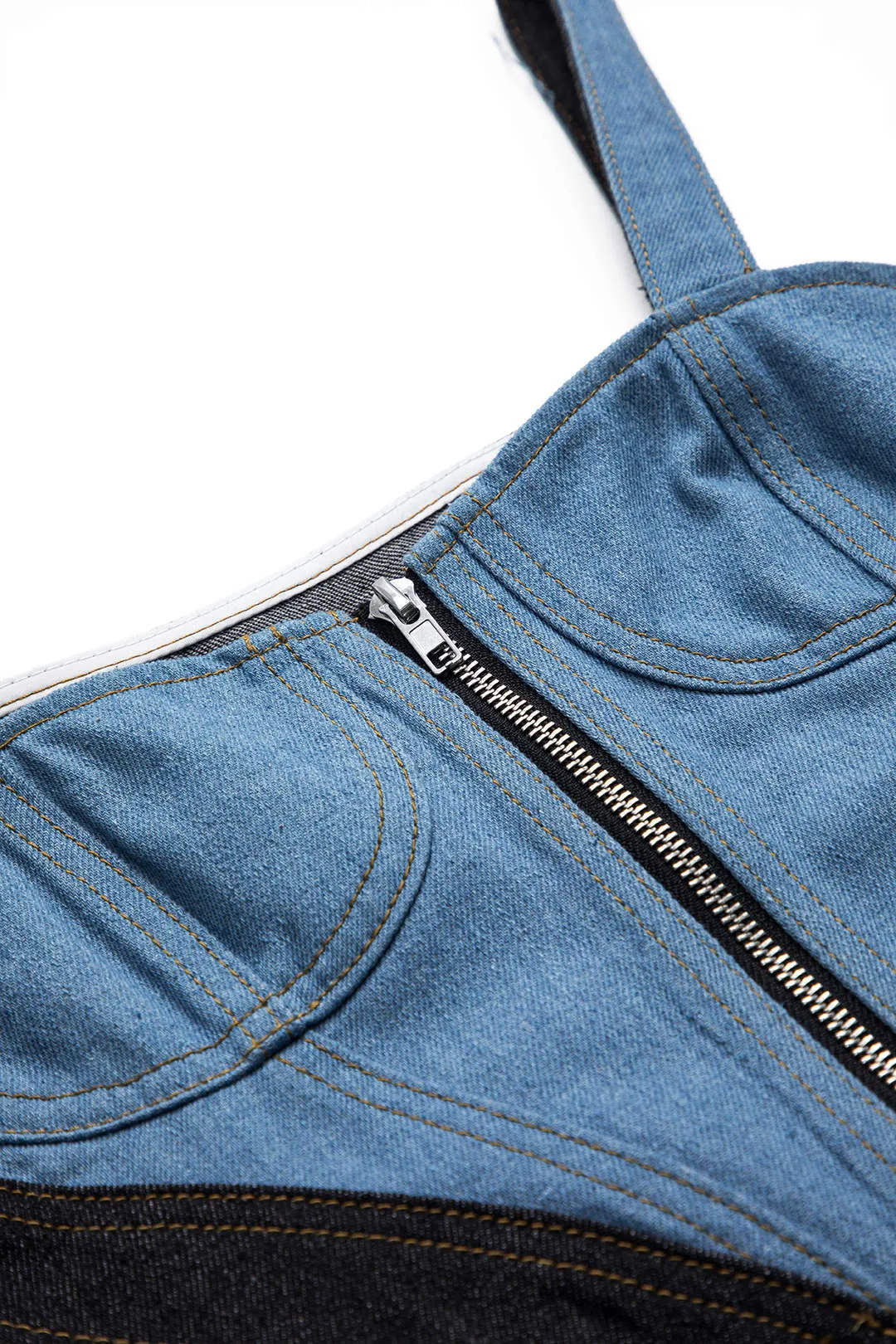 Kontrast denim patchwork lynlås bustier kjole sold by Micas product image thumbnail 3