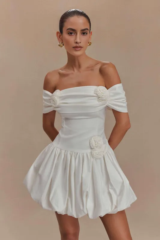 Satin 3d Floral Ruched Stropless Mini Dress sold by Micas