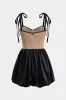 Satin Mesh Patchwork Ruched Tie Up Zipper Bustier Corset Mini Dress sold by Micas