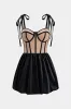 Satin Mesh Patchwork Ruched Tie Up Zipper Bustier Corset Mini Dress sold by Micas