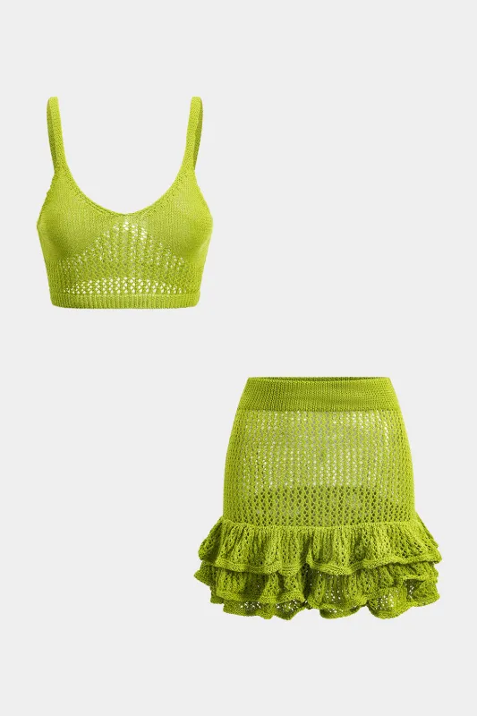 Strik hul ud cami top og ruffle nederdel sæt sold by Micas
