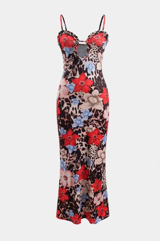 Blomsterprint Ruffle Cut Out Slip Maxi Dress sold by Micas