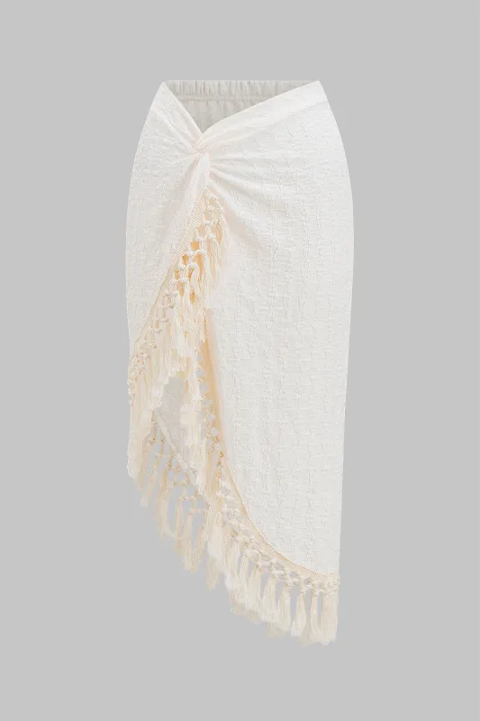 Fringe Ruched Twist Knot Cover Up sold by Micas