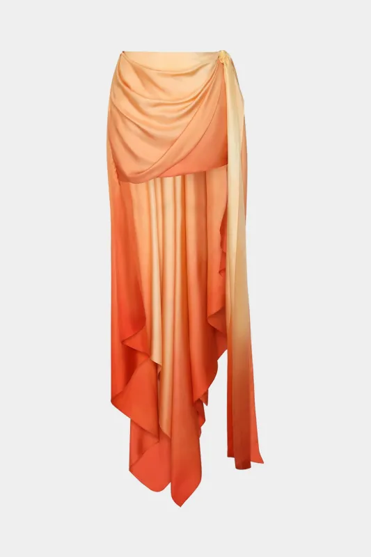 Ombre print satin asymmetrisk knyttet nederdel made by Micas
