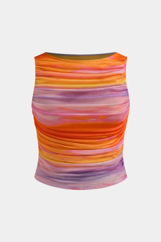 Plus størrelse ombre print mesh ruched tank top sold by Micas