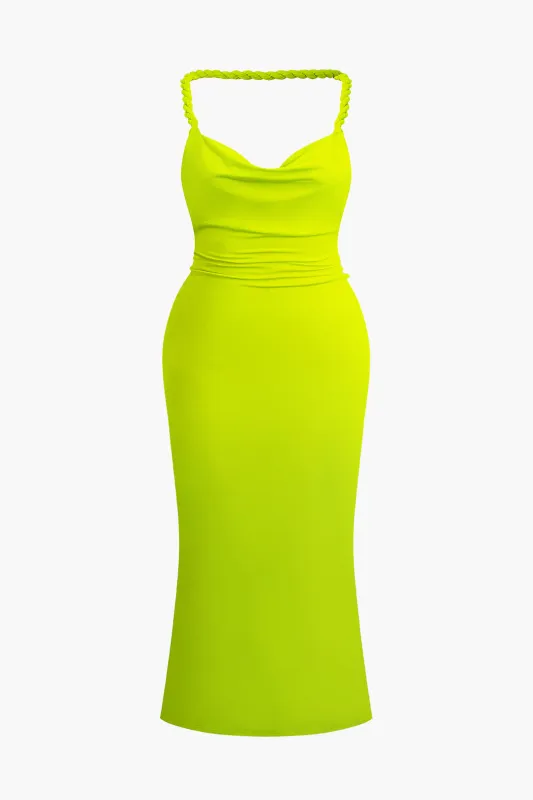 Plus størrelse ruched grime hals rygfri maxi kjole sold by Micas