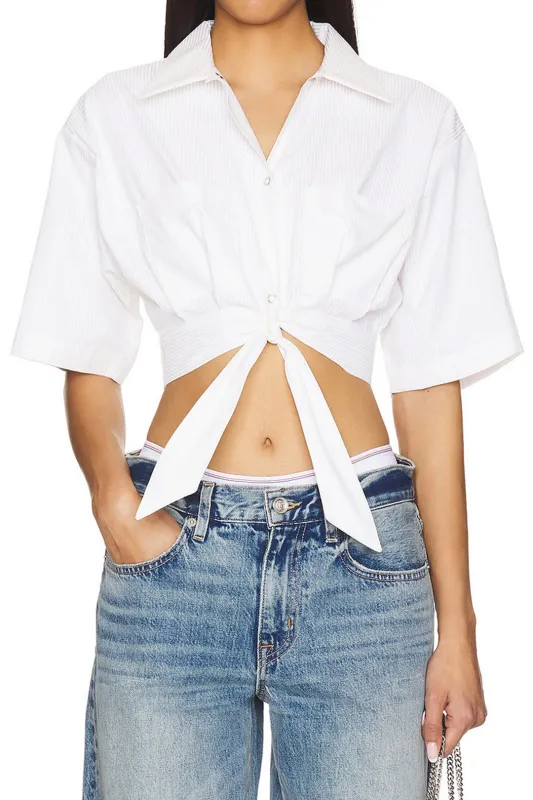 Plisseret slips foran lomme kortærmet skjorte sold by Micas