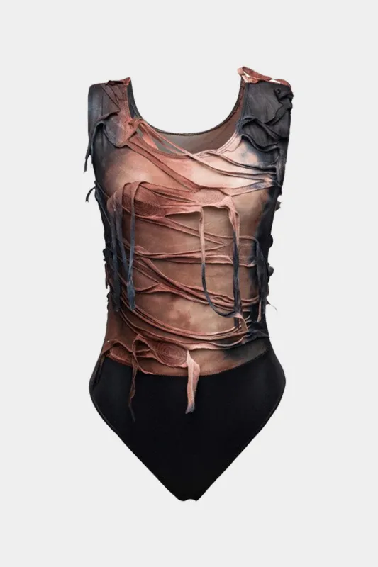 Ombre print patchwork ærmeløs bodysuit sold by Micas