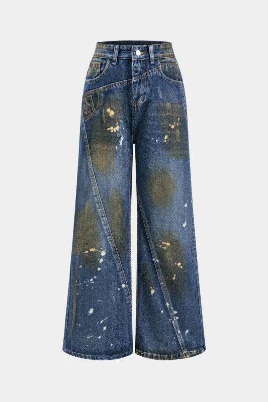 Dirty Denim Button Pocket Wide Ben Jeans sold by Micas